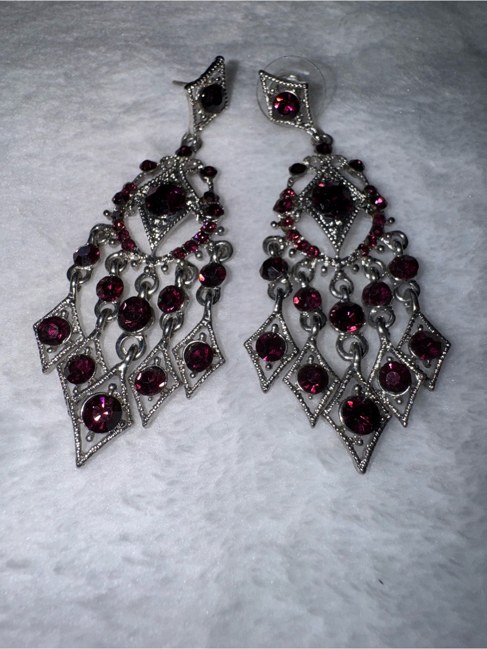 Bridal-style Silver play Chandelier Earrings with Deep Purple Crystals